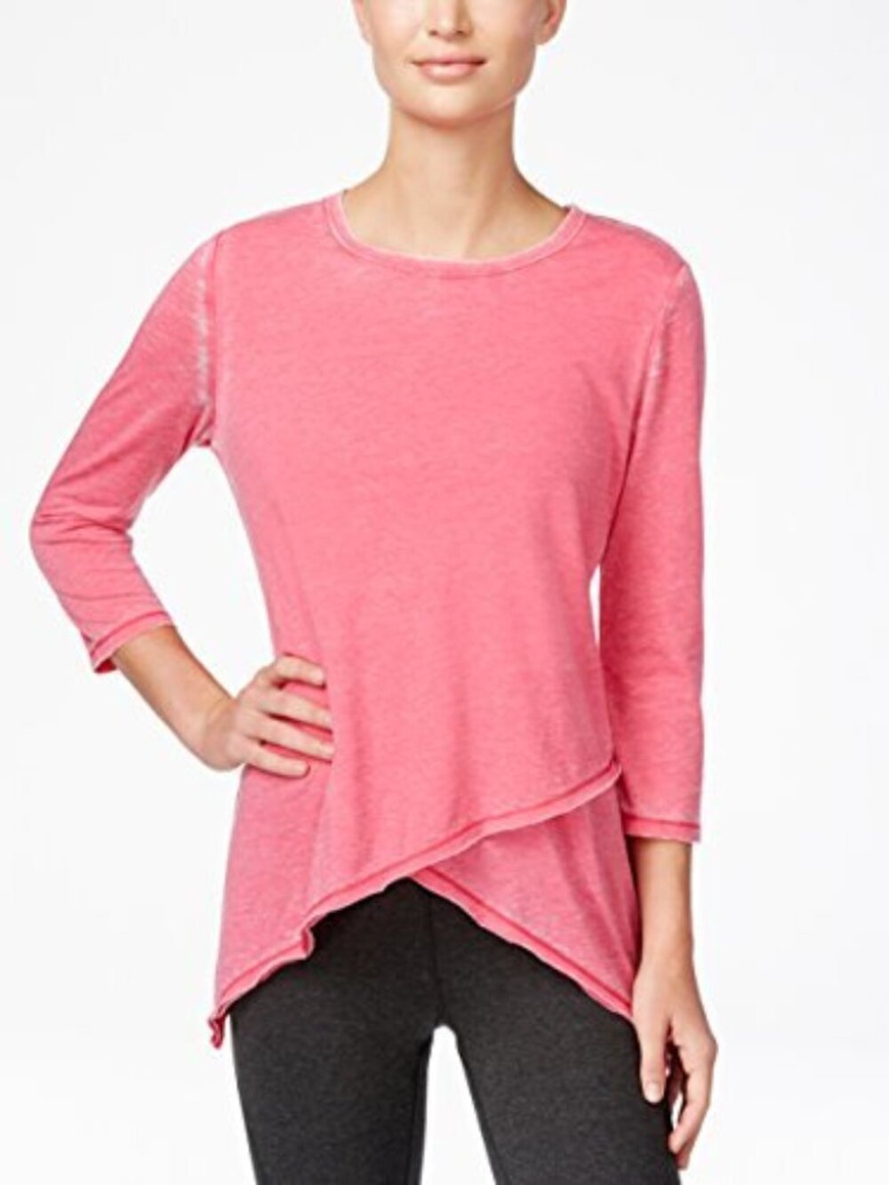 Calvin Klein Womens Asymmetrical Hem Heathered Top